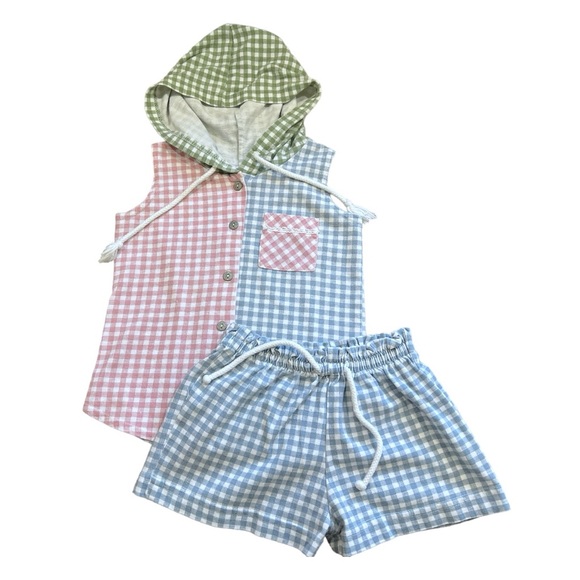 Vtg Girls 90's/y2k 2 piece Lil Byer Hooded button up Top & Shorts Set Size 2T - Picture 2 of 8